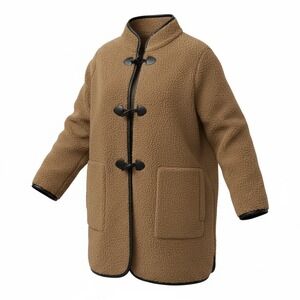 Susan Graver Weekend Sherpa Fleece Toggle Coat Brown Women's Plus 2X